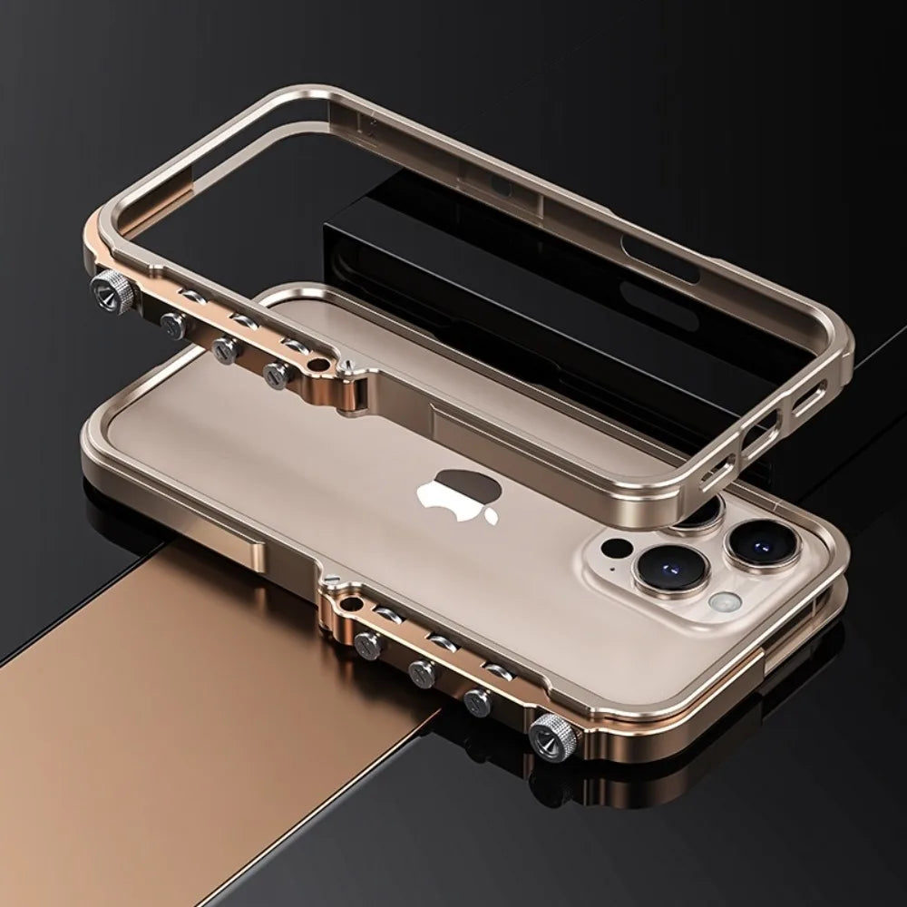 Cyberpunk Punk Mechanical Phone Frame Case For iPhone 17 Air 16 15 14 13 Pro Max Plus Aluminum Alloy Metal Shockproof Bumper