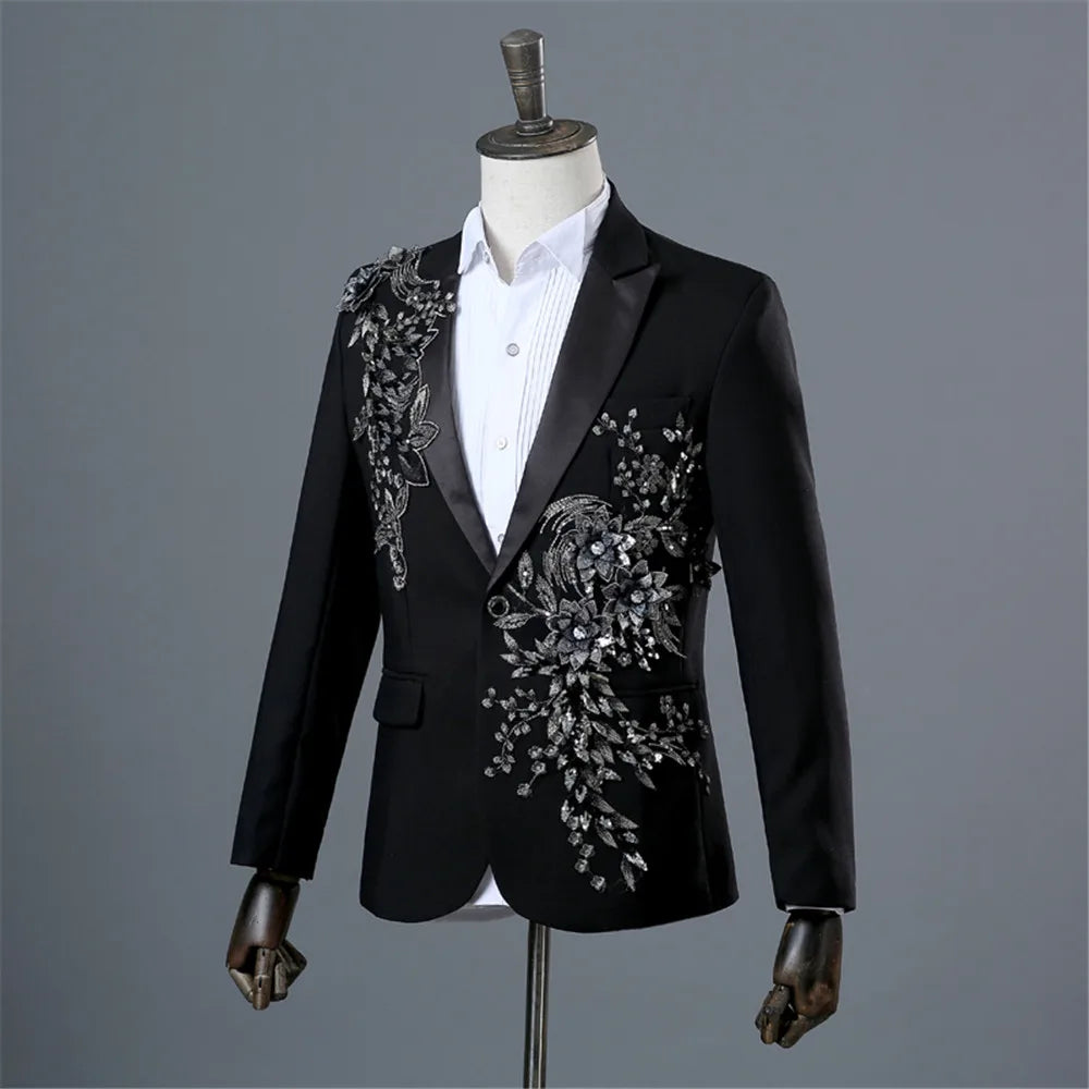 Beach Wedding Outfit Men: Elegant Appliqued Two-piece Men's Suit for Wedding Banquet