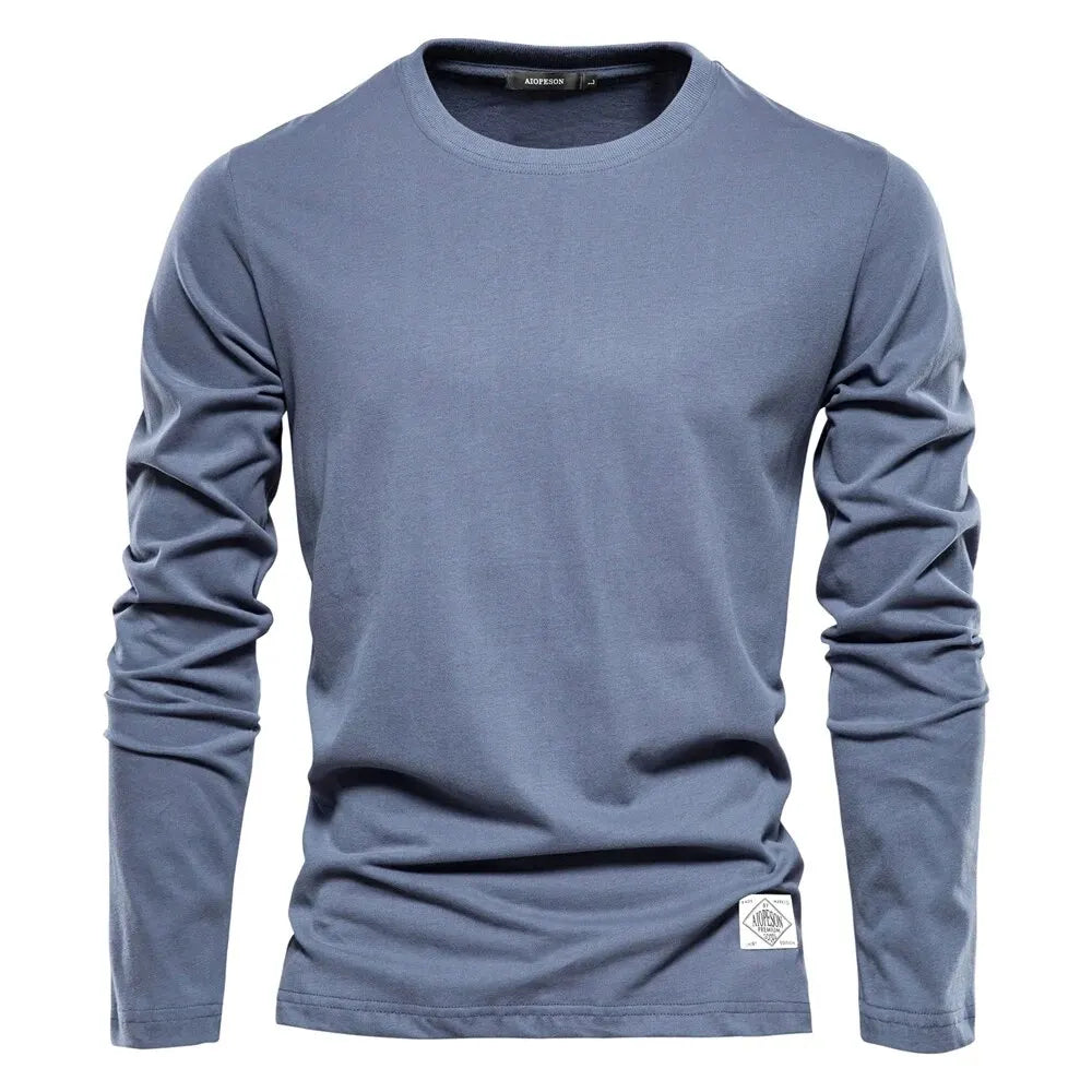 100% Cotton Long Sleeve T Shirt For Men Solid Spring Casual Mens T-shirts High Quality Male Tops Classic Clothes Men's T-shirts
