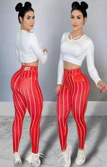 Women High Waist Sports Leggings Stripe Print Stretchable Yoga Pants