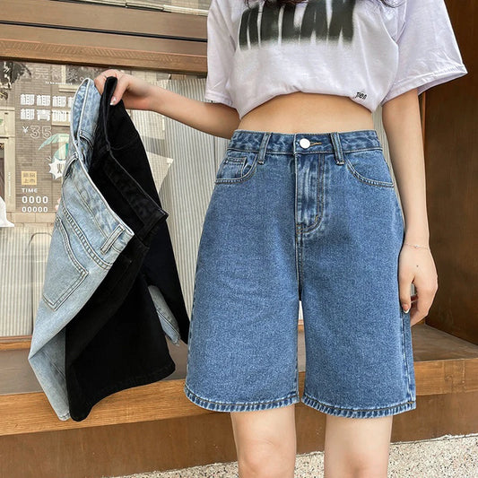 High Waisted Vintage Blue Wide Leg Denim Loose Short for Women Y2k fashion 2023