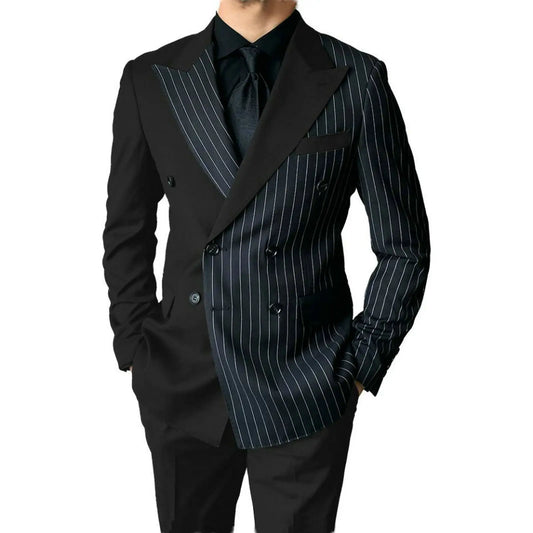 Tuxedo for Mens: Business Black Striped Men Suits For Wedding Double Breasted Groom