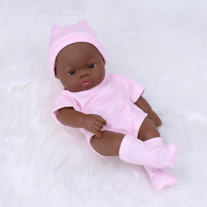 Black American Reborn Dolls Cute Mini 20cm Baby Bebe Doll Toys Full Body Vinyl Soft Girl Doll Reborn Baby Doll Toys Gift