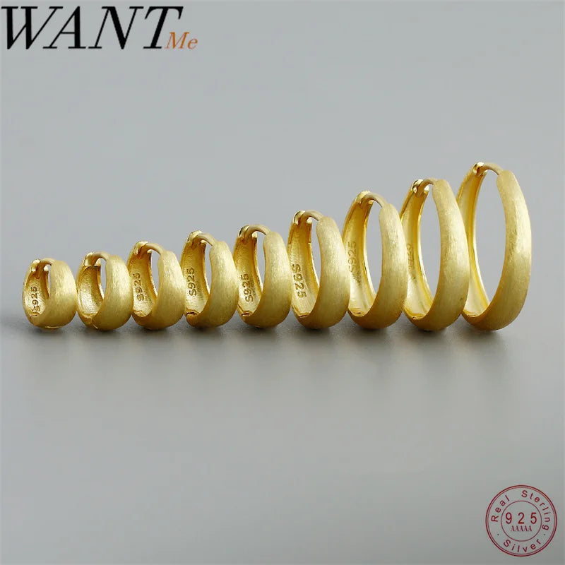WANTME 925 Sterling Silver Simple Statement Matte Large Huggies Hoop Earrings for Men Women Fine Gothic Punk Charms S925 Jewelry