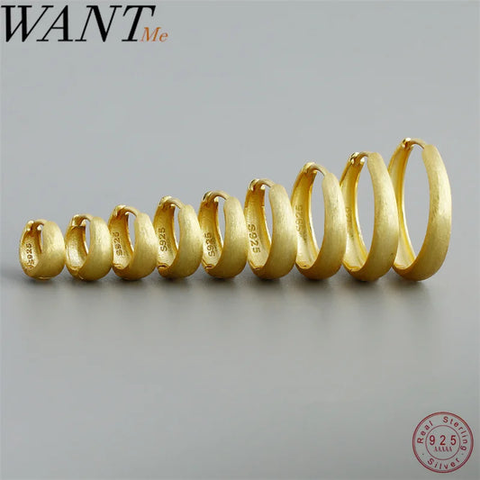 WANTME 925 Sterling Silver Simple Statement Matte Large Huggies Hoop Earrings for Men Women Fine Gothic Punk Charms S925 Jewelry