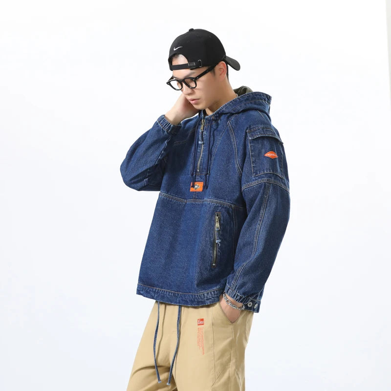 spring hooded sports casual sweater 100% cotton loose denim jacket