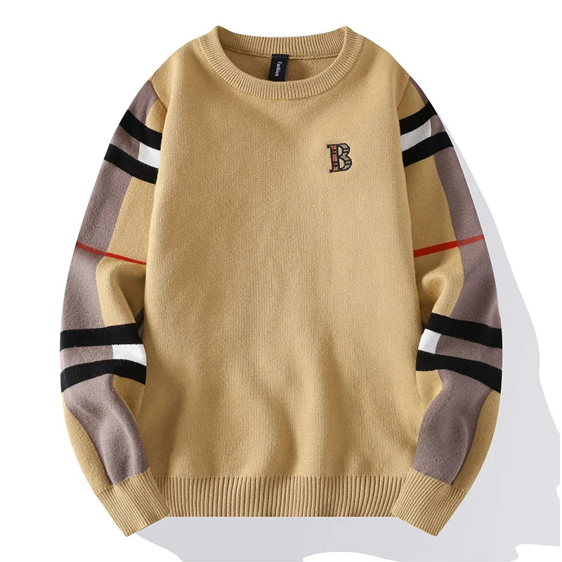 Autumn/Winter Fashion Luxury Men's Classic Casual Stripe Checkered Pullover