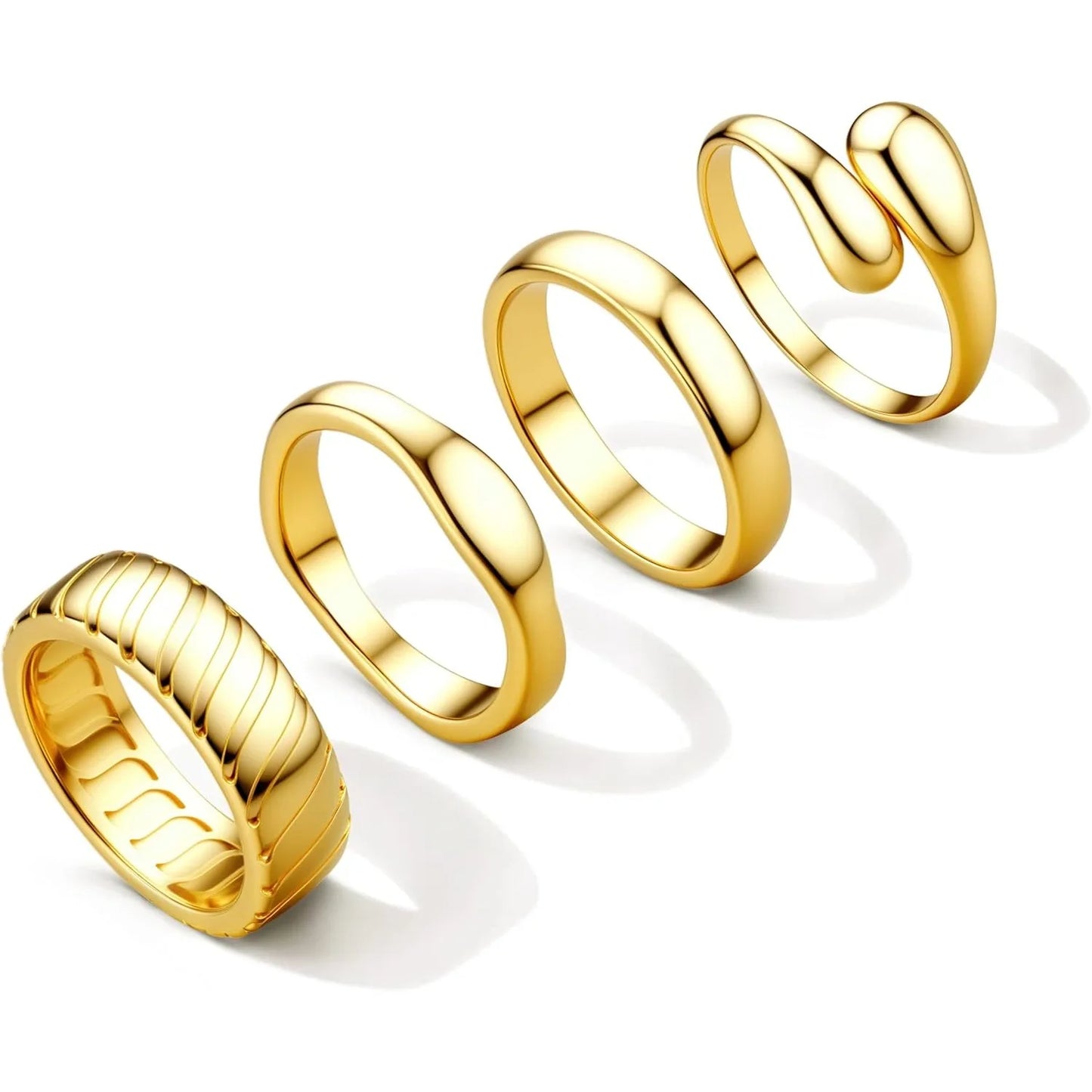 4Pcs Chunky 14K Gold Plated Rings for Women Non Tarnish Statement Rings Set Fashion Stackable Ring Trendy Waterproof Rings Jewel