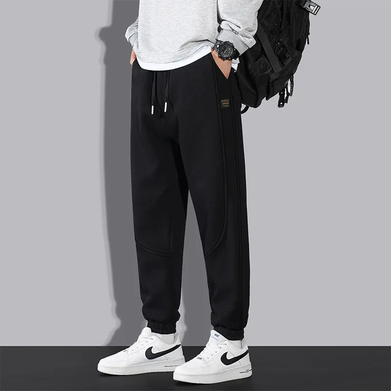 Velvet Men's Casual Pants Patchwork Drawstring Streetwear Sport