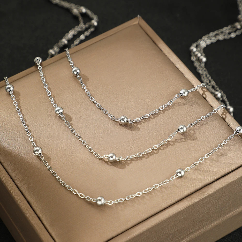 Stainless Steel Necklace High-end Atmosphere Delicate Beads Multi-Layers Chain