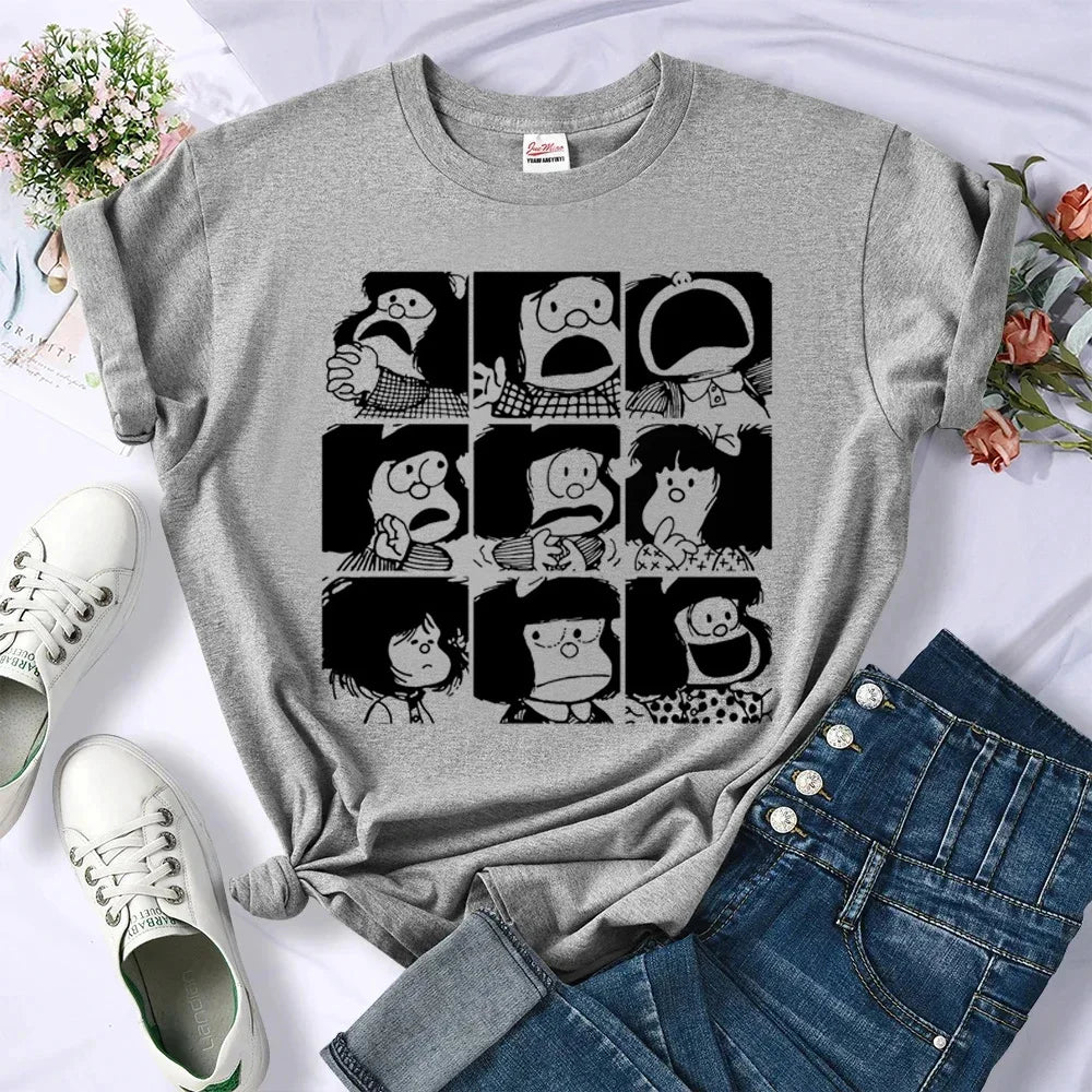 Mafalda tshirt women designer graphic manga Tee girl harajuku comic streetwear clothes