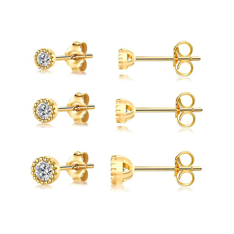CANNER 3pcs/set Bling Zircon Earring 925 Sterling Silver Cute Mini Heart Star Stud Earrings Ear Bone Earlobe Piercing Jewerly