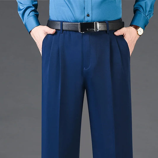 Autumn Thicken Suit Trousers for Male Double Pleated Black Gray Blue Khaki Dress Suit Pants