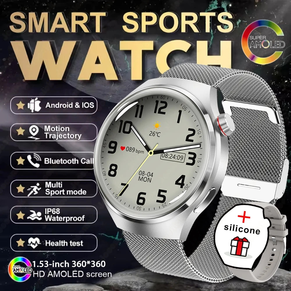 2025 New Watch 4 Pro NFC GPS Smart Watch Men 1.53-inch AMOLED Display 100+ Sports Modes Bluetooth Call High-end Smartwatch Man