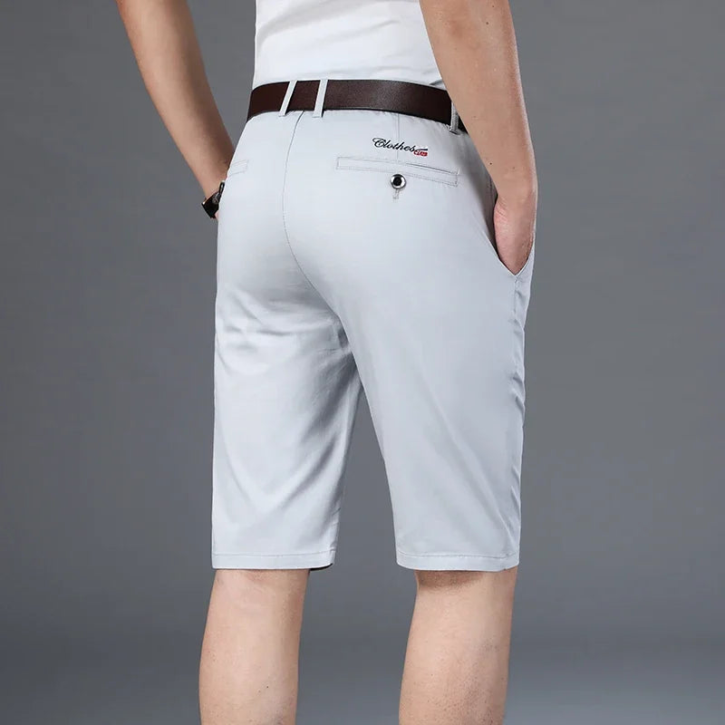 6 Colors Casual Shorts Men Summer New Fashion Business Straight Elastic Thin Short Pants High Quality Male Clothes Khaki Beige