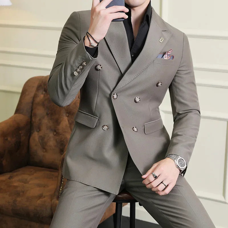 Tuxedo for Mens: Men Boutique Double Breasted Plaid Slim Business Wedding Suit