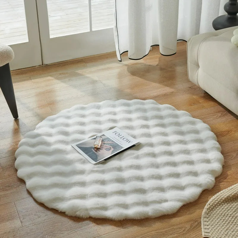 Plush Round Rug Winter Warm Faux Fur Carpets for Living Room Super Soft Fluffy