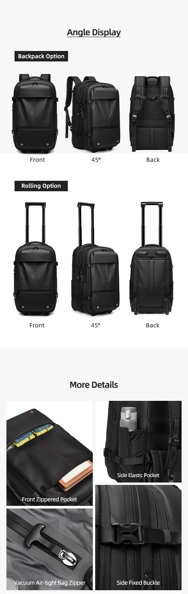 Travel Trolley vacuum compression business backpacks pump for Man Wheeled backpack On wheels luggage Rolling Bags For Boardable