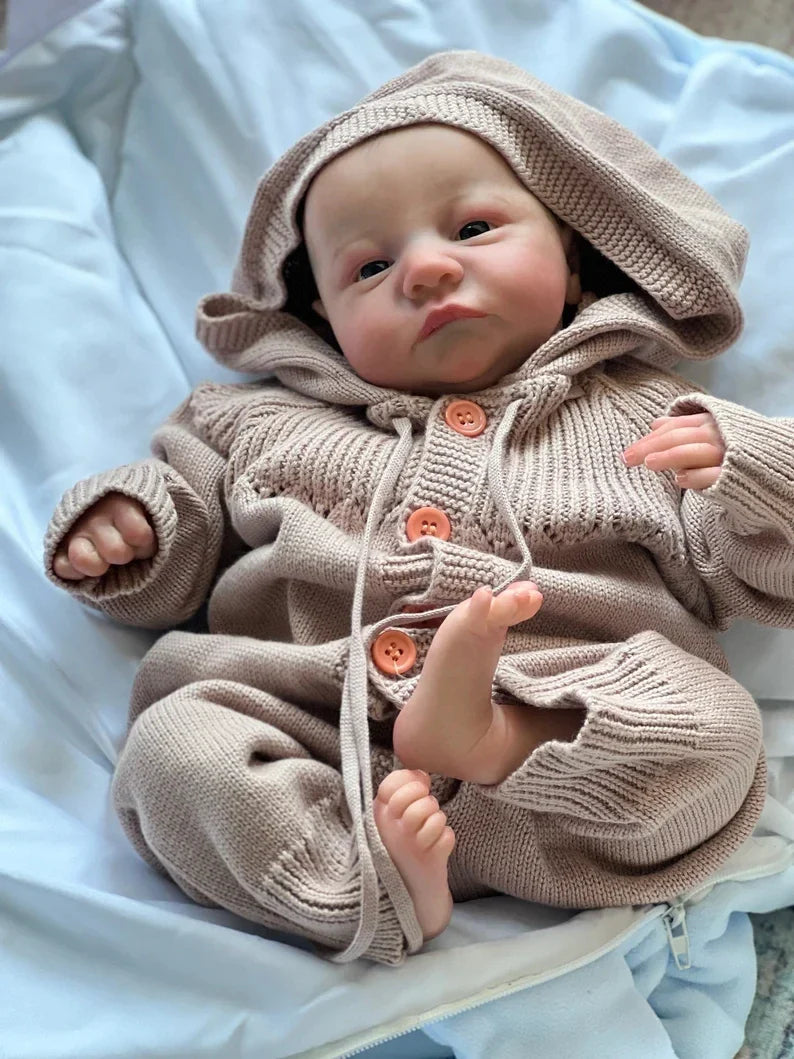 NPK 19inch Already Painted Finished Reborn Baby Doll Levi Awake Newborn Baby Size 3D Skin Visible Veins Collectible Art Doll