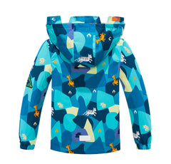 Boys Printing Rain Jacket For Kids Waterproof Coat With Removable Hood Lightweight Hooded Mesh Lined Raincoats