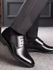 Men's Breathable Leather Shoes Black Soft Leather Soft Bottom