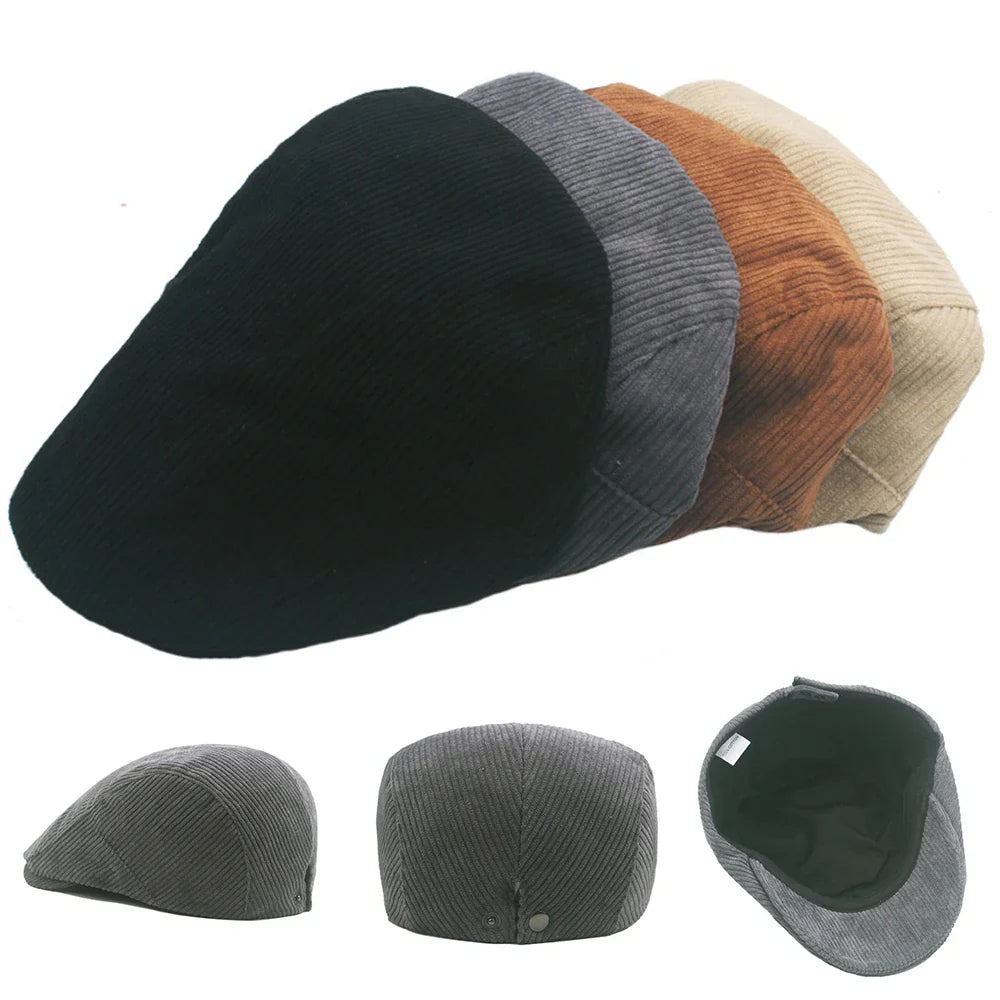 Corduroy Men Hats For Male Retro Berets Seasons Casual Flat Cap Fashion Dad Hats Unisex Bonnet Gorros Hombre Retro Artist Hat