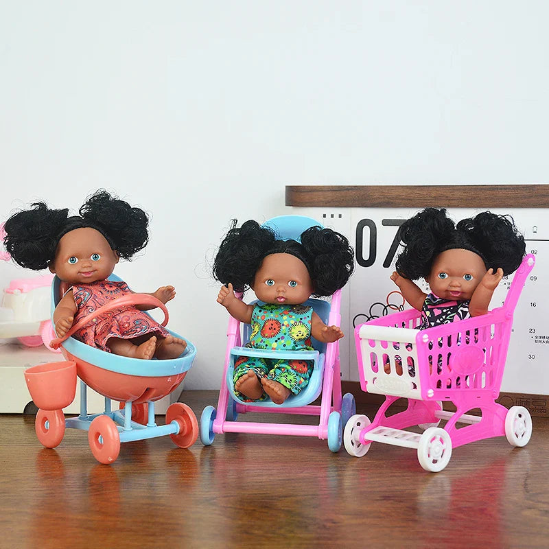 5in/13cm Kawaii Cute Black New Reborn Baby Dolls Educational Dolls Black Skin Black Hair With Cute Bow Headwear Birthday Gift