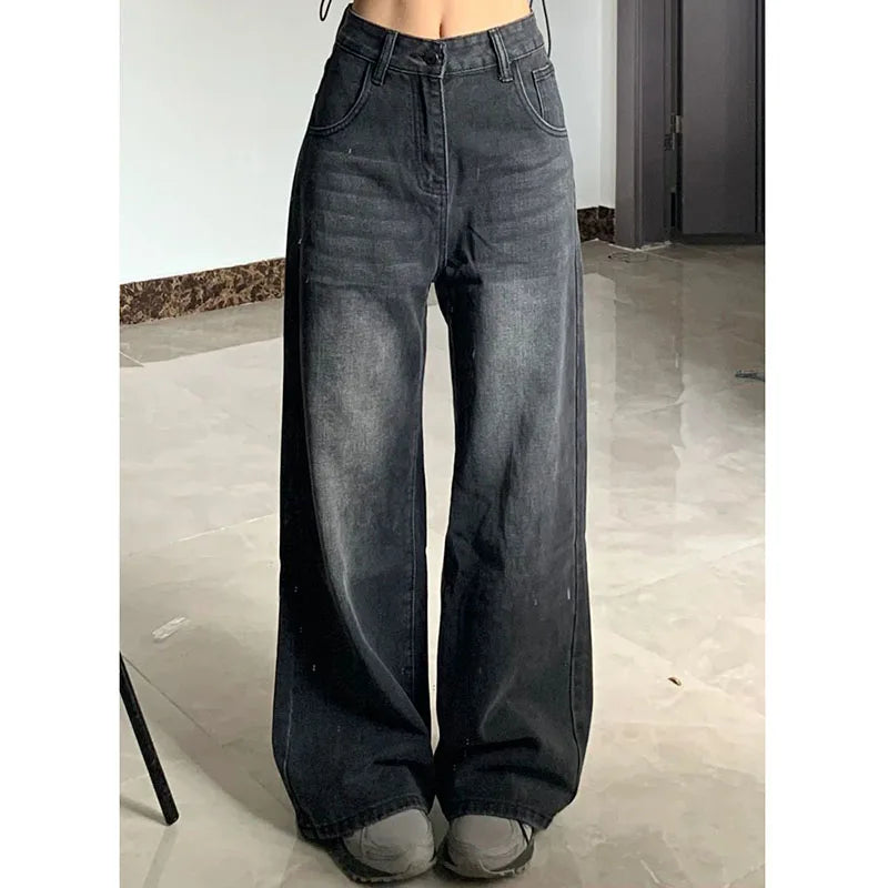 Xpqbb Women Vintage Streetwear Black Jeans Women