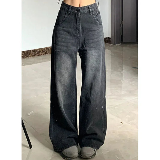 Xpqbb Women Vintage Streetwear Black Jeans Women