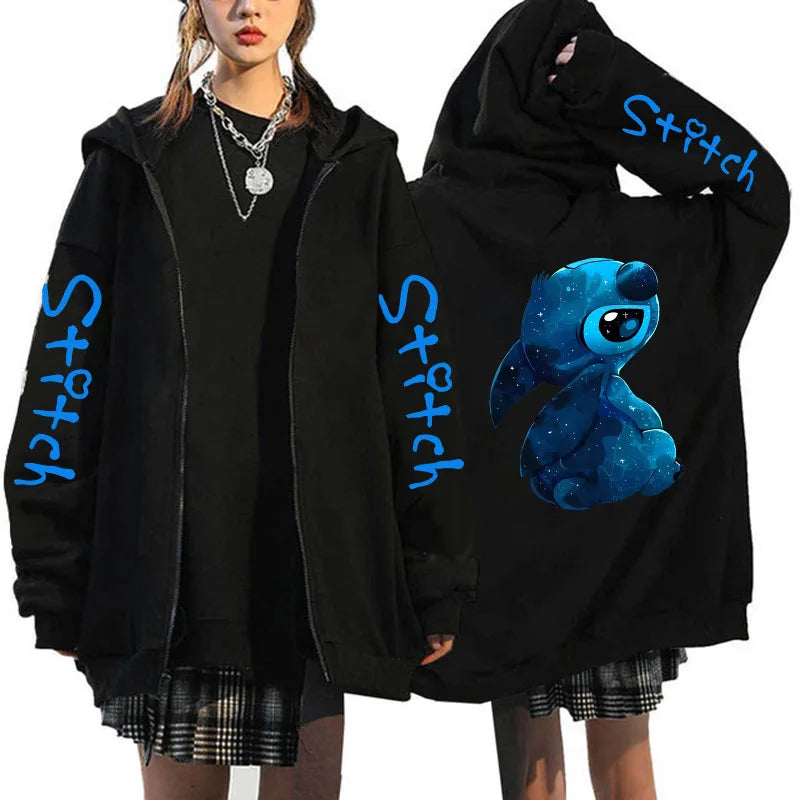Oversized Y2k Zip-up Hoodie Disney Women's Lilo & Stitch Costume Winter Clothes