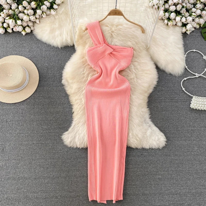 Formal attire Dresses:  Sleeveless Knit  Dress Slim High Waist Evening Party Dress