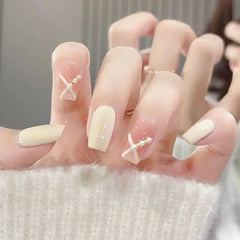 Wear Nail Finished Three-Dimensional Drill Blush Pearl Simple Versatile Milky White Removable False Nails