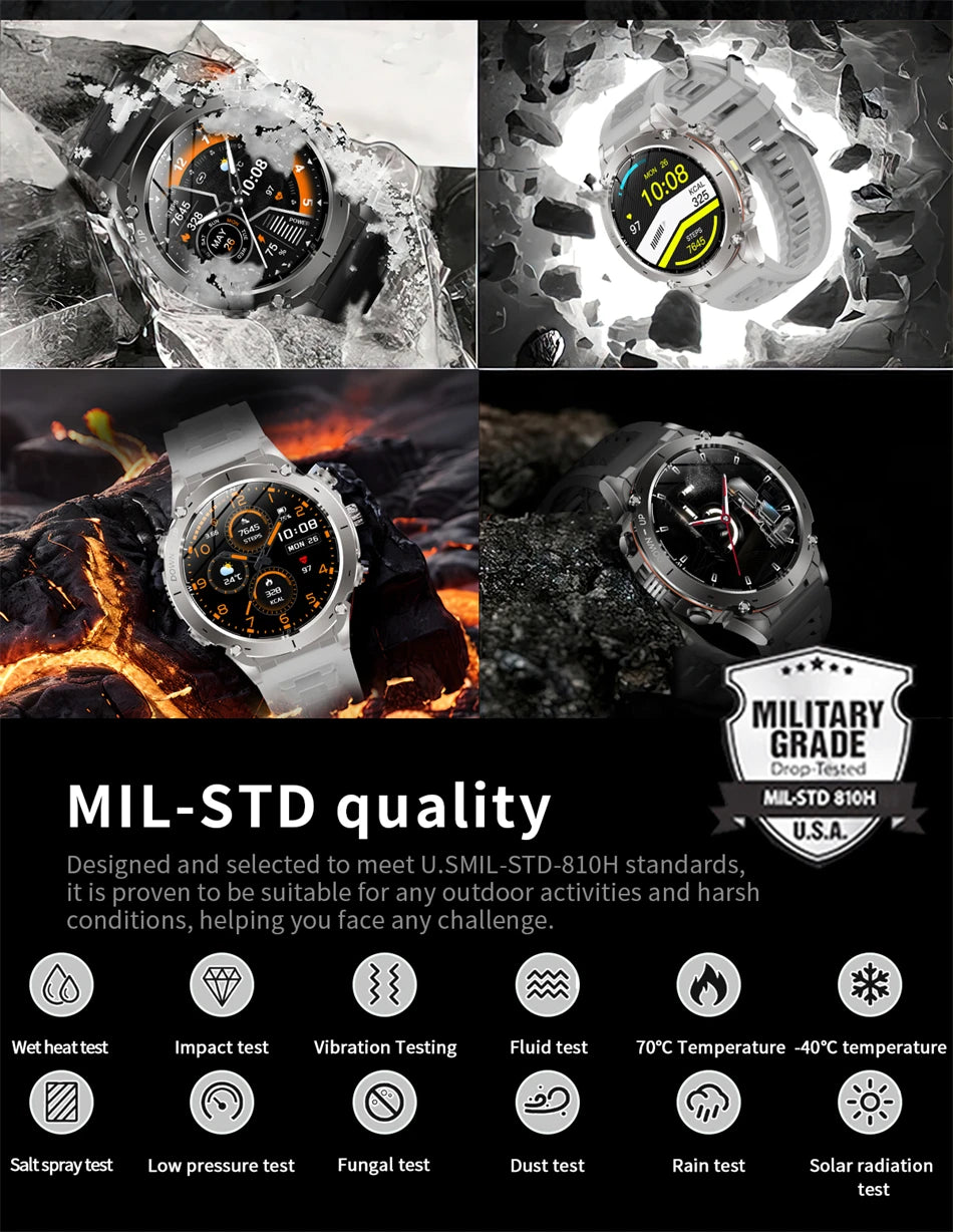 New Men Outdoors Sports Military GPS SmartWatch 10ATM Waterproof 730mAh High Battery Compass NFC HD Call For Android IOS Watch
