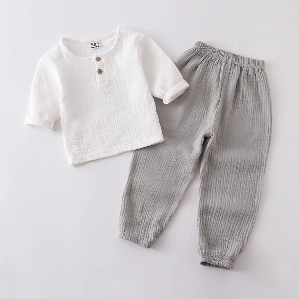 Infant Baby Boy Girl Clothes Set for Party Long Sleeve Baby Shirts Loose Pant Toddler Kids Clothes Spring Summer Muslin Clothes