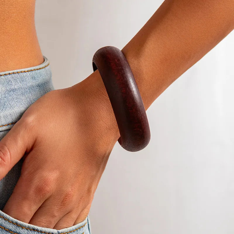 4pcs Women Elegant Natural Wood Square DIY Bracelet Coffee Girl Jewelry Ladies Gift Geometric Wooden Bangles For Women