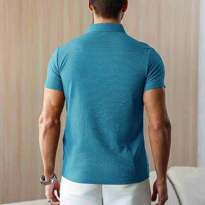 New Men's Business Casual Short Sleeved Shirt Solid Color Polo Shirt Fashionable Breathable Comfortable Versatile Top