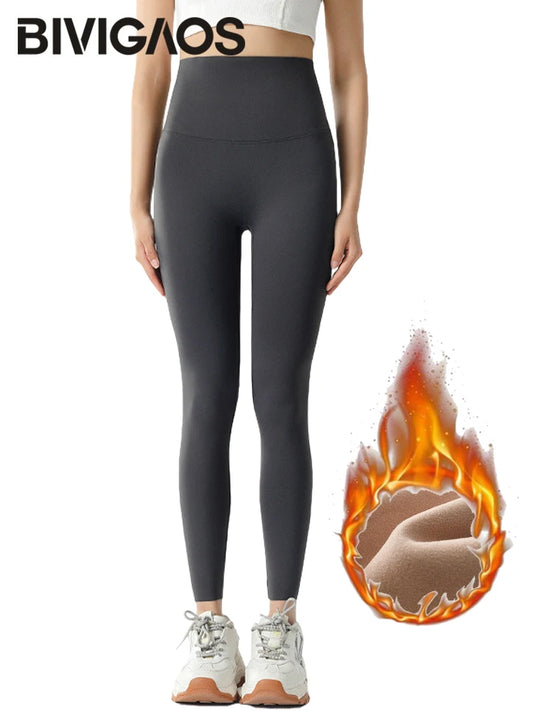 Autumn Winter High Waist Shark Leggings Women's Seamless Fleece Warm Leggings