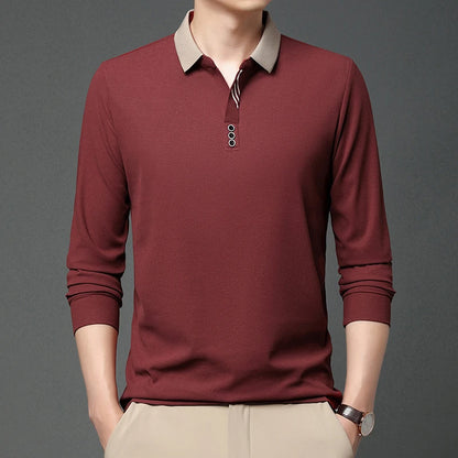 New Men's Business Casual Long Sleeved Shirt Solid Color Polo Shirt Fashionable Breathable Comfortable Versatile Top