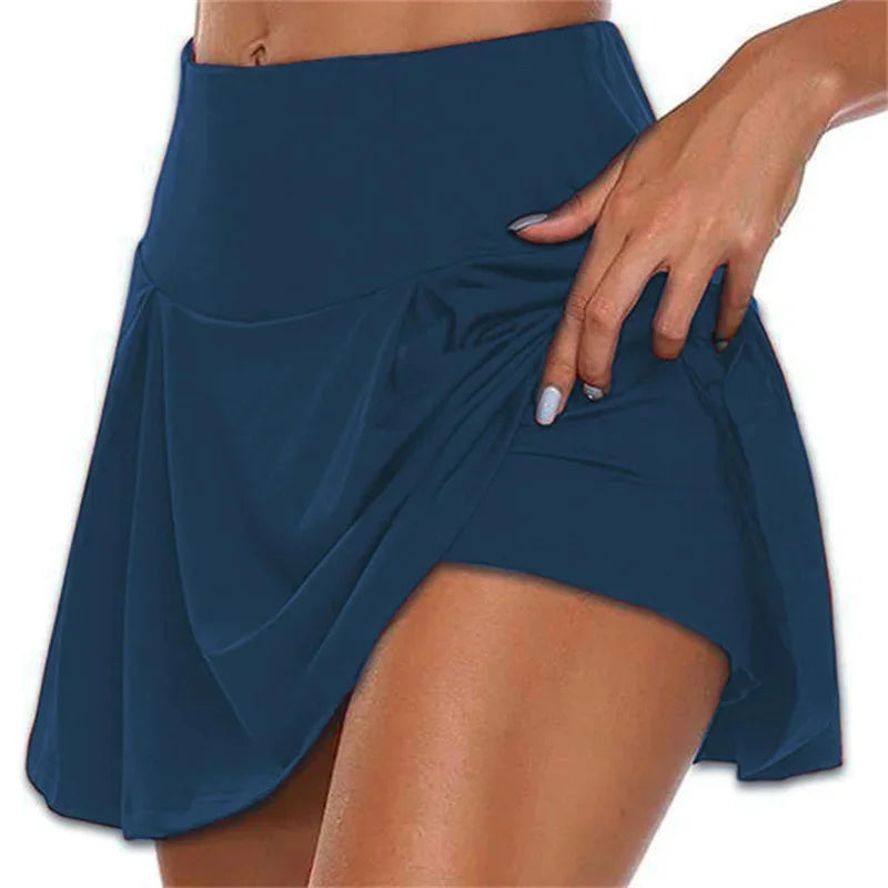Summer fashion explosion women solid color outdoor sports fitness running yoga quick dry fake two running skirts