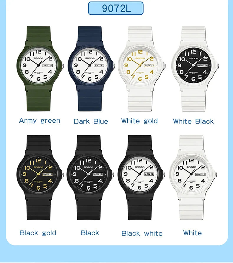 SANDA 9072 Quartz Watch Calendar Light  Weight Minimalism Ladies Women Wristwatches Simple Black Waterproof Watch Clock Reloj