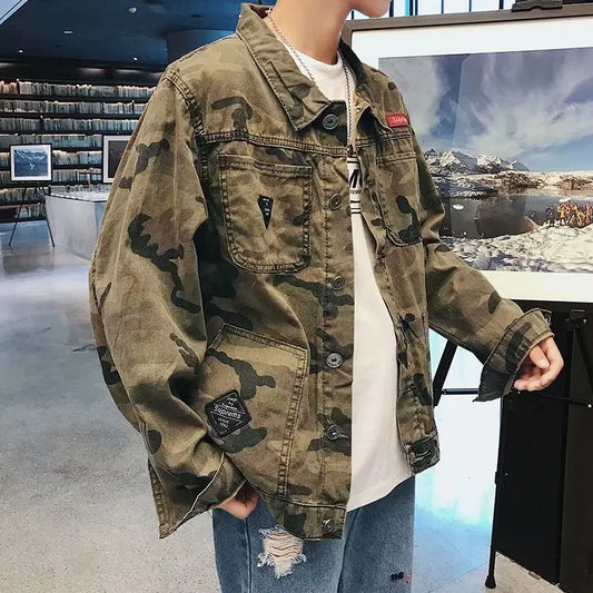 Spring Autumn Camouflage Denim Jacket Men\'s Korean Trendy Students