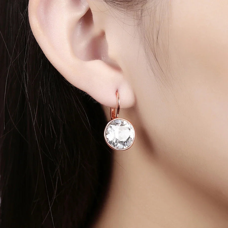Bella Drop Earring for Women Christmas Birthday Premium Austrian Crystals Round Cut Dangle Silver Gold Color Pierced Jewelry