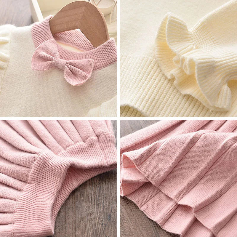 Casual Girls Dress Knitting Kids Suit Winter Long Sleeves