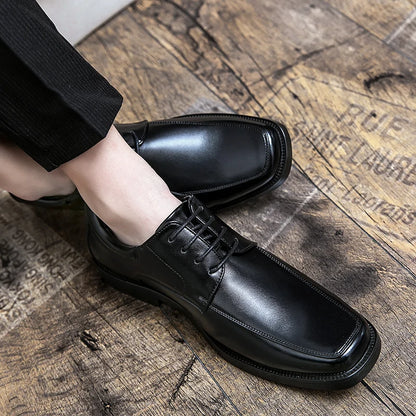 2024 New Sexy Square-Toe Men's Leather Shoes Fashion Business Oxfords Men Formal Dress Shoes Classic Shoes Black Wedding Shoes