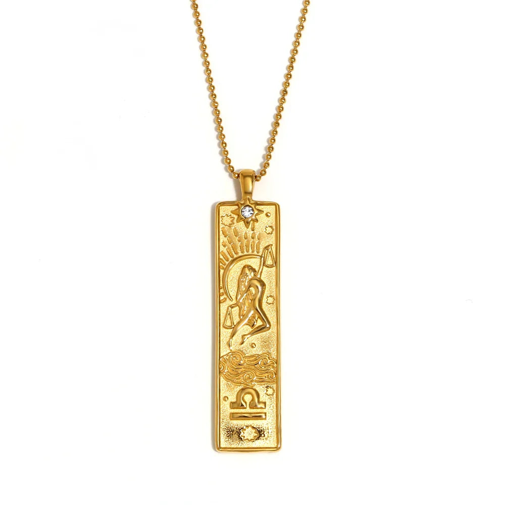 E.B.belle 18k Gold Plated Rectangle Shape 12 Constellation Pendant Necklace Stainless Steel Waterproof Fashion Women's Jewelry