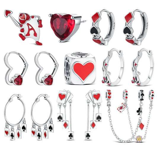 2026 925 Sterling Silver Earrings Charm Poker Suit Tassel Earrings Jewelry Making For Classic Bracelet Ladies DIY Holiday Gifts