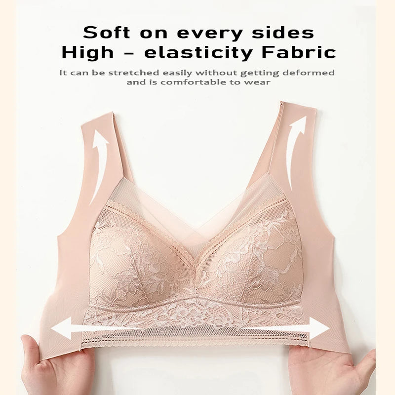 Women Large Push Up Ice Silk Seamless upper Bralette Lace Wireless