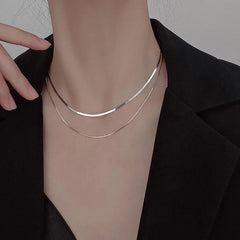 Silver Double Layer Box Chain Snake Clavicle Chain Necklace Female Fashion