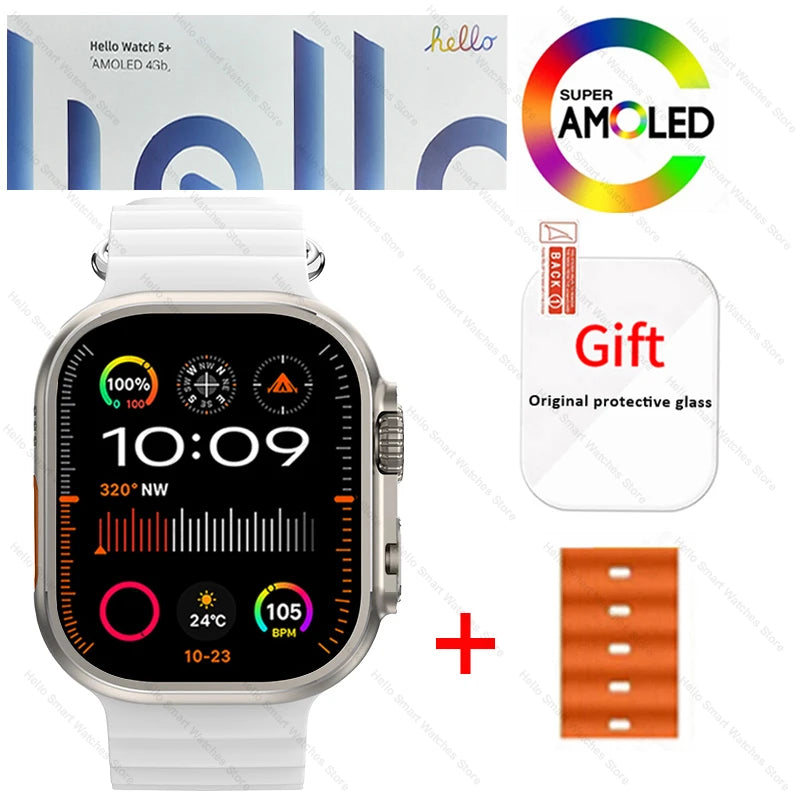 New Smartwatch Official Original Hello Watch 5 Plus ULTRA 3 49mm HD AMOLED 4G ROM NFC GPT Compass Bluetooth Call Clock Men Women