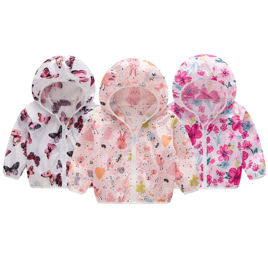 Girls Sun Protective Jacket Spring Summer Thin Style Boys Coat Hooded Zipper Baby Coat